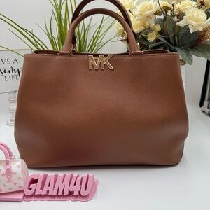 Michael Kors Kim Large Bonded Saffiano Leather Satchel - Luggage Brown